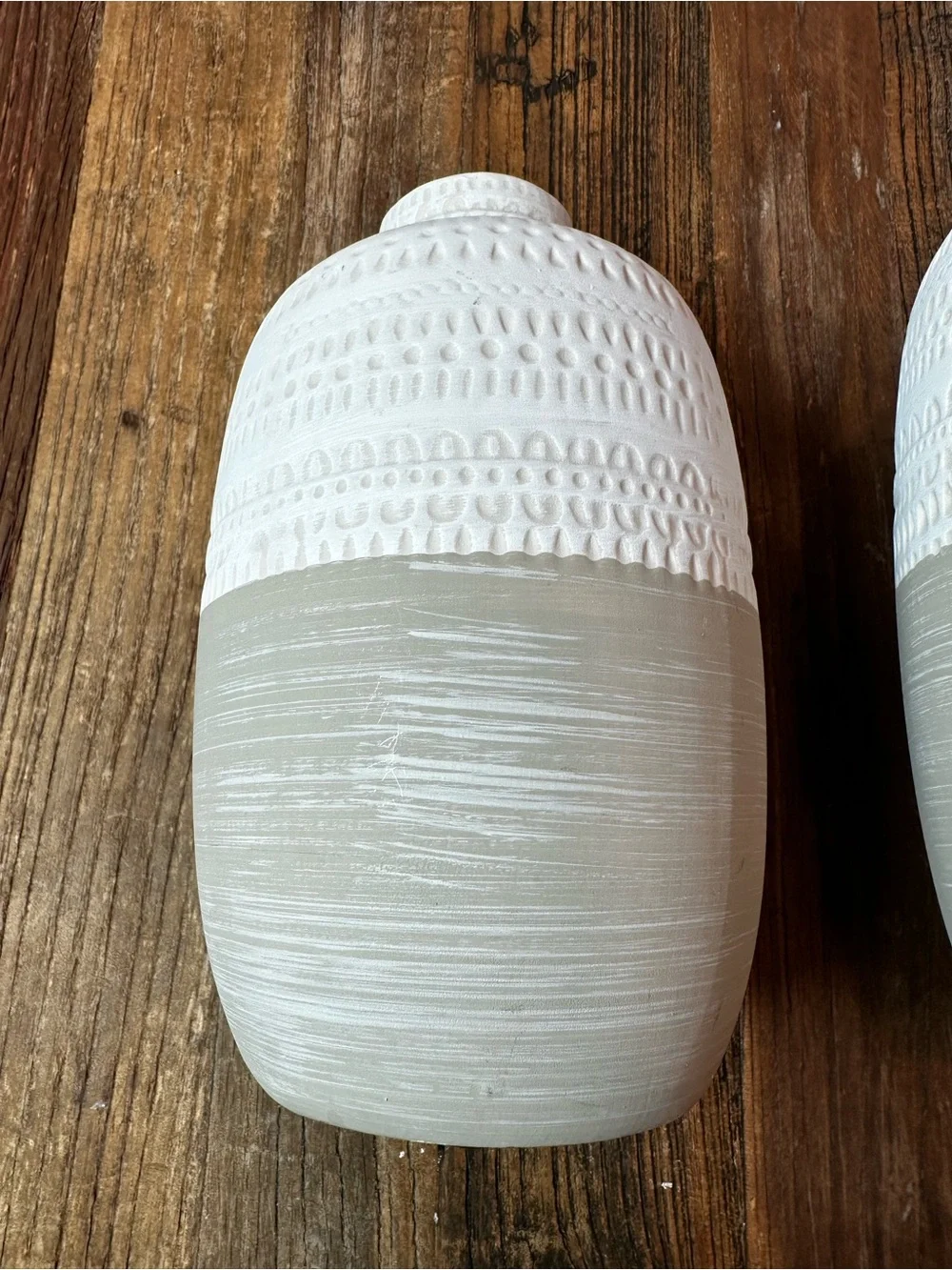 Neutral Textured Ceramic Vase Set - White & Taupe